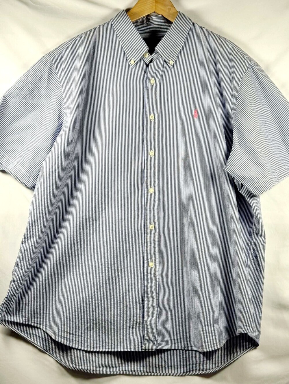 Ralph Lauren Men’s Blue Pinstripe Short Sleeve Button-Down Shirt SZ XXL